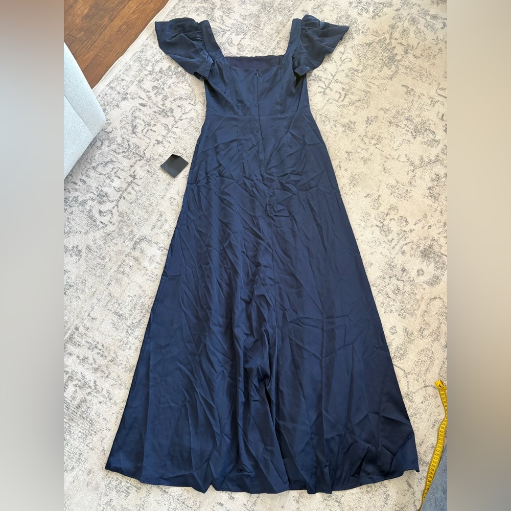 Lulus Ultimate Sweetness Navy Blue Satin Flutter Sleeve Maxi Dress Size Medium - Picture 3 of 9